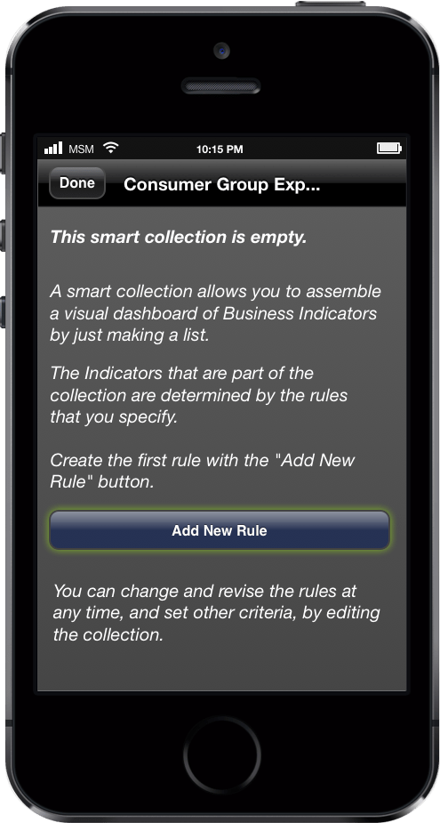 Smart Collection mobile screen