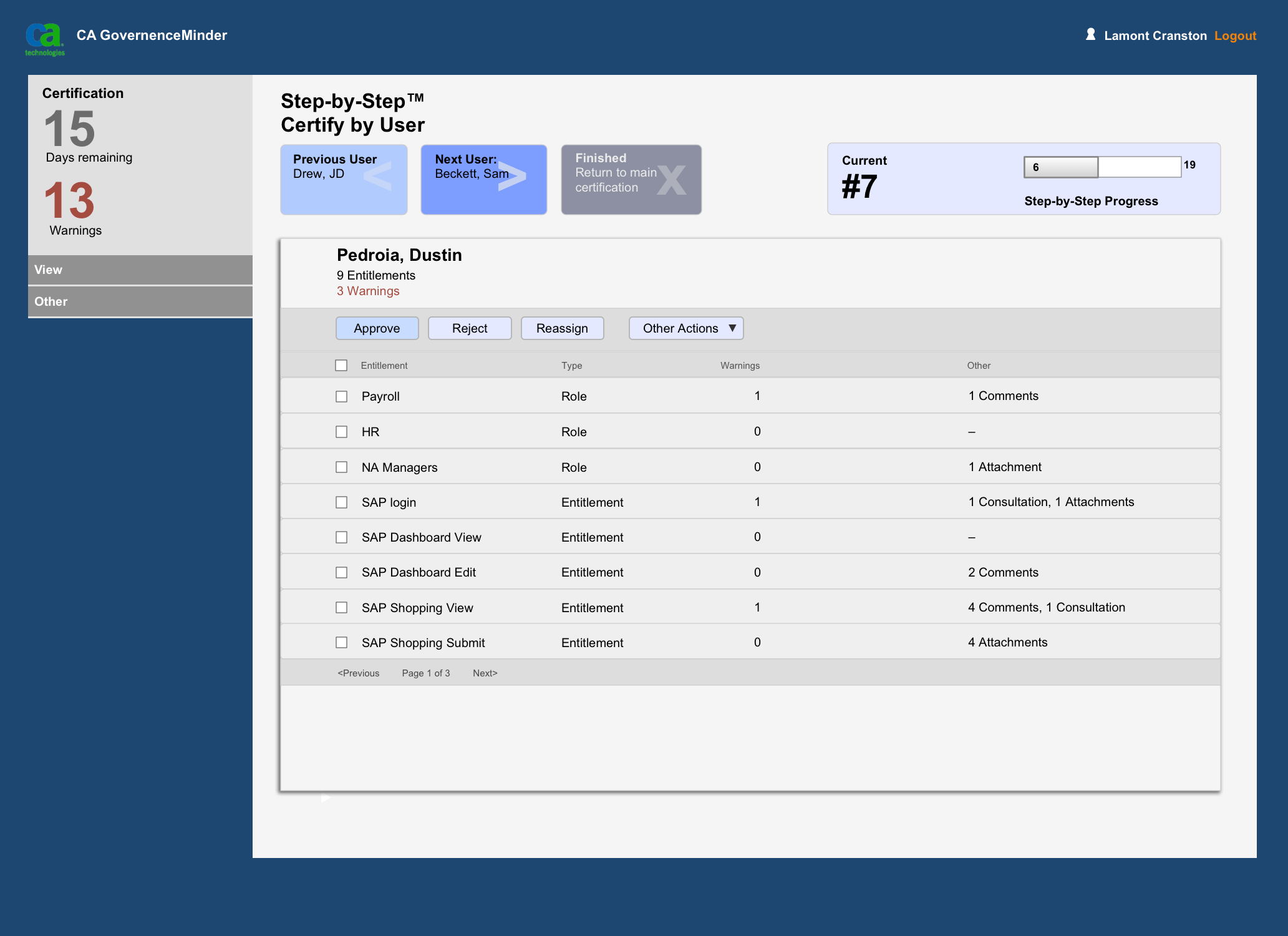 Screen: Batch certification by user