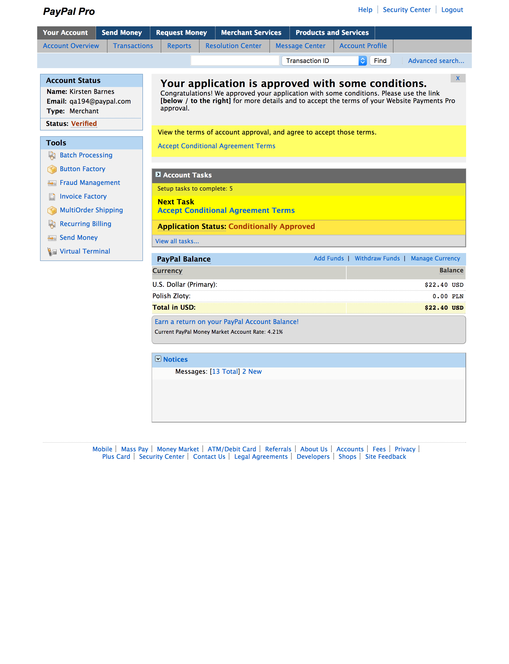 PayPal Conditional Account